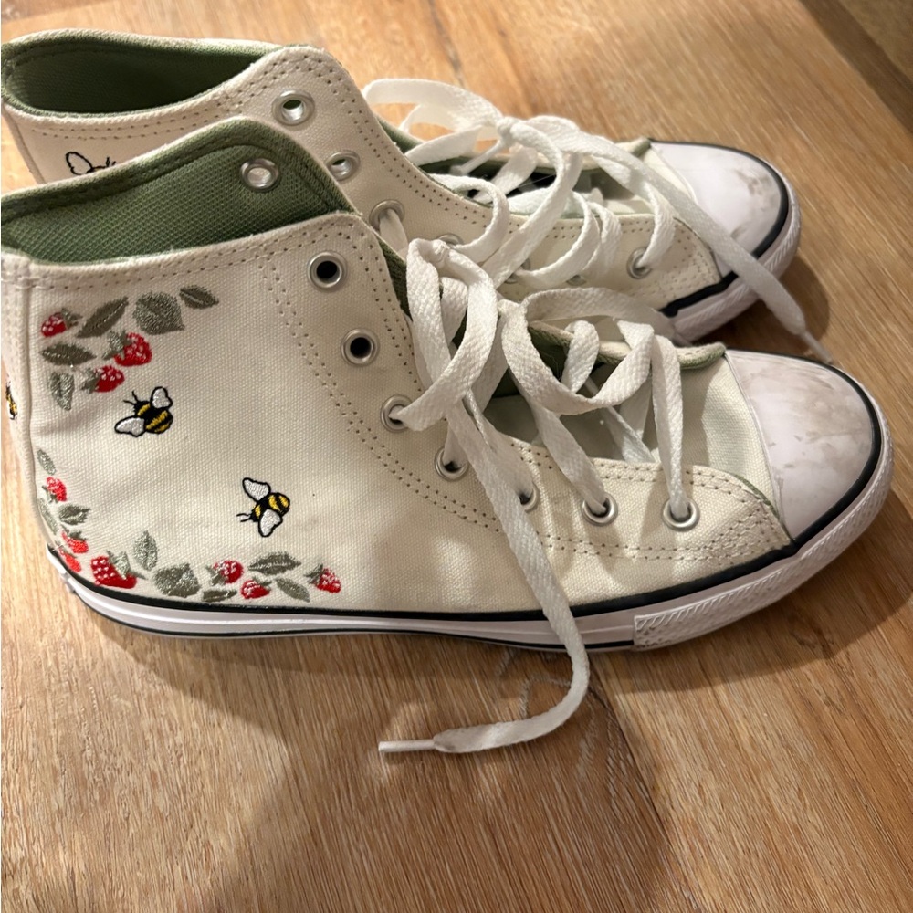 Converse Kids' Floral Embroidered High-Top Sneakers - Cream